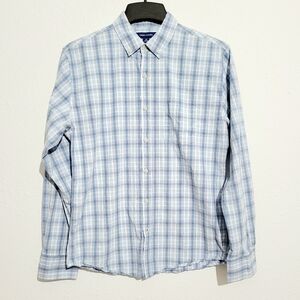 Bowery & Broome Men's Size M 100% Cotton Blue Plaid Button Up Long Sleeve Shirt